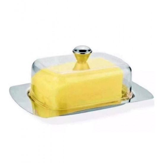 Manteigueira 19cm Por 12,7cm Em Aço Inox Com Tampa De Acrílico